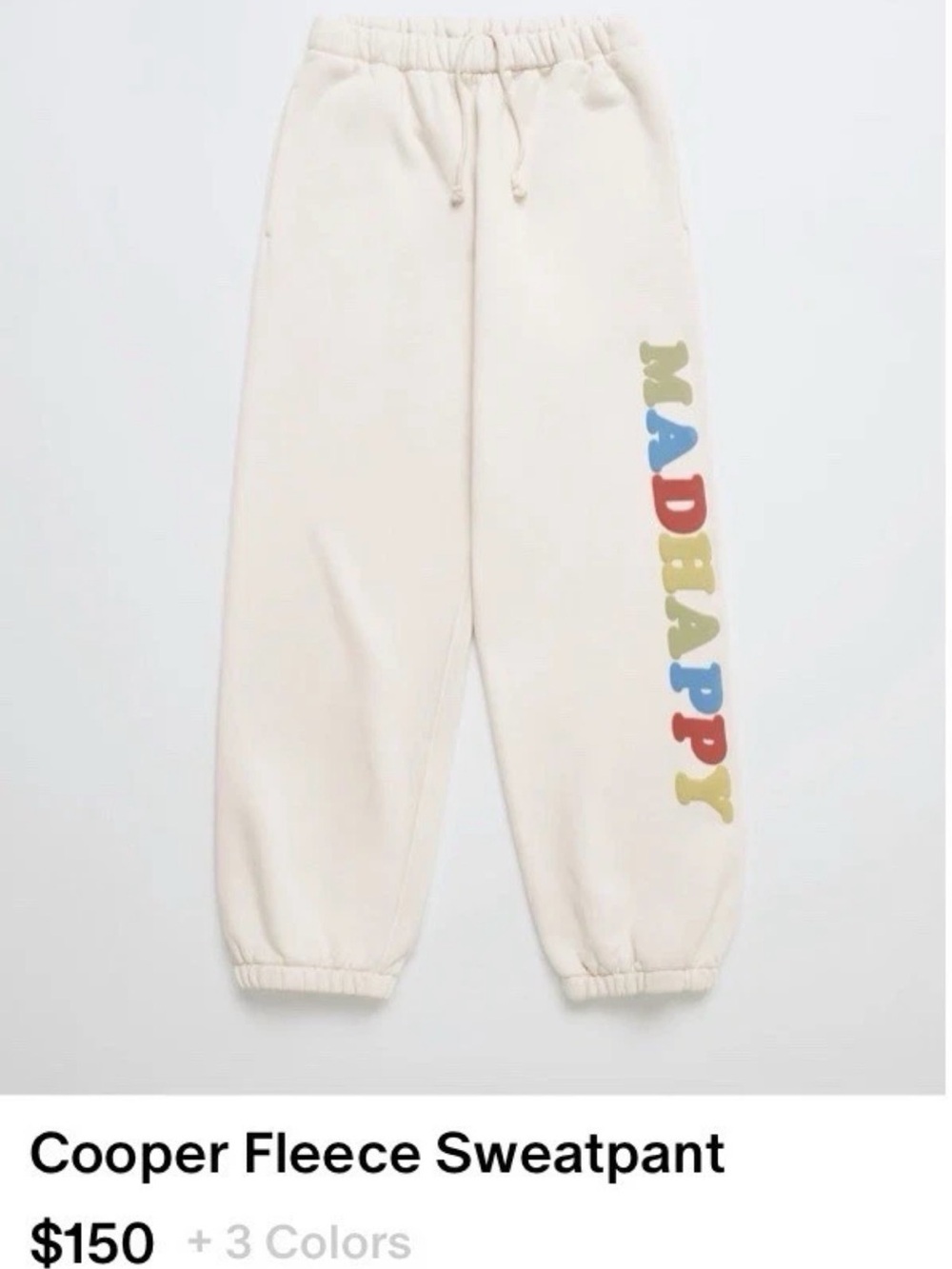 Madhappy Cream Cooper Fleece Sweatpant with Multicolor Side Logo